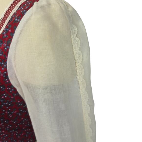 Gunne Sax Peplum Midi Dress Size 9 Burgundy Floral Calico Velvet Corset 70s VTG - Picture 8 of 10